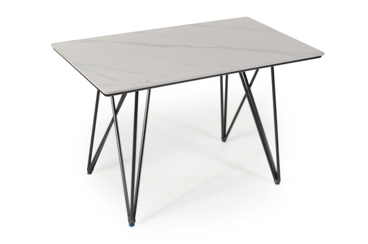 Marble Finish Dining Table – Modern Rectangular Table with Metal Legs FURNIZA