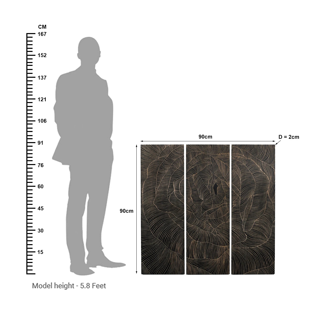 Black Finish Luxury Hand-Carved Rose Wall Panel - Furniza