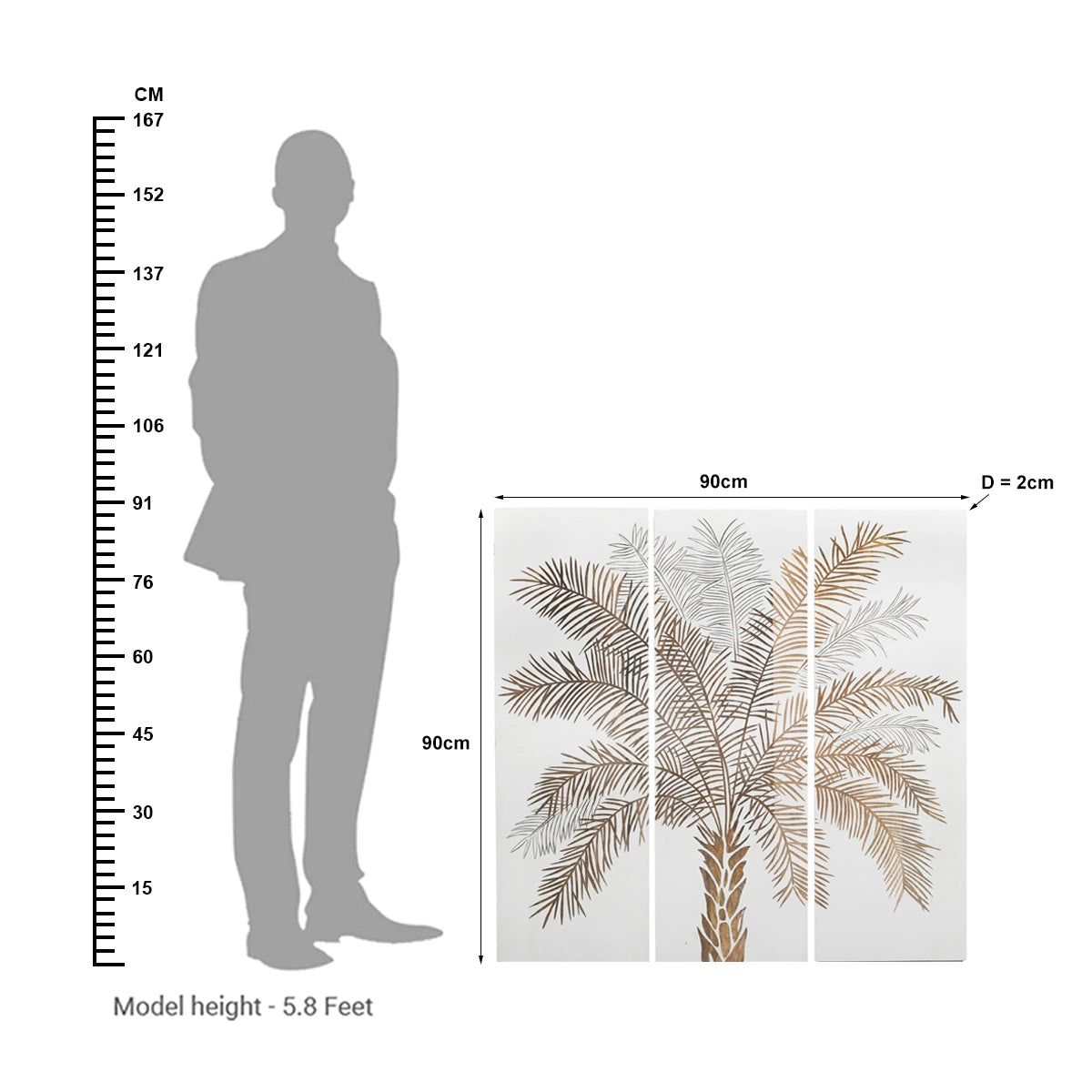 Hand-Carved Palm Tree Wall Panels – Set of 3 in White Finish