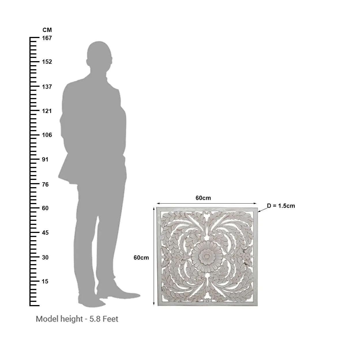 White Wash Floral Hand-Carved Wall Panel - Furniza