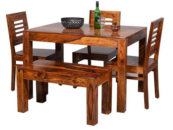 Set of 5 Contemporary Sheesham Wood Dining Set with Bench