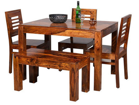 Set of 5 Contemporary Sheesham Wood Dining Set with Bench