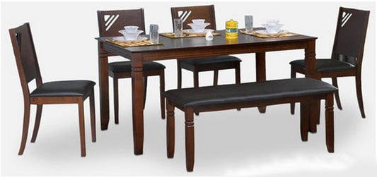 6 Seater Mid-Century Sheesham Wood 6-Seater Dining Set with Bench