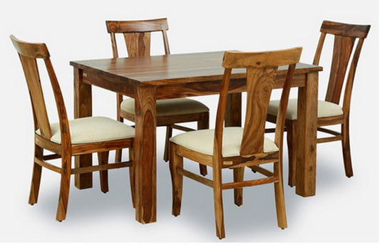 Mid-Century Sheesham Wood 4-Seater Dining Set in Natural Finish