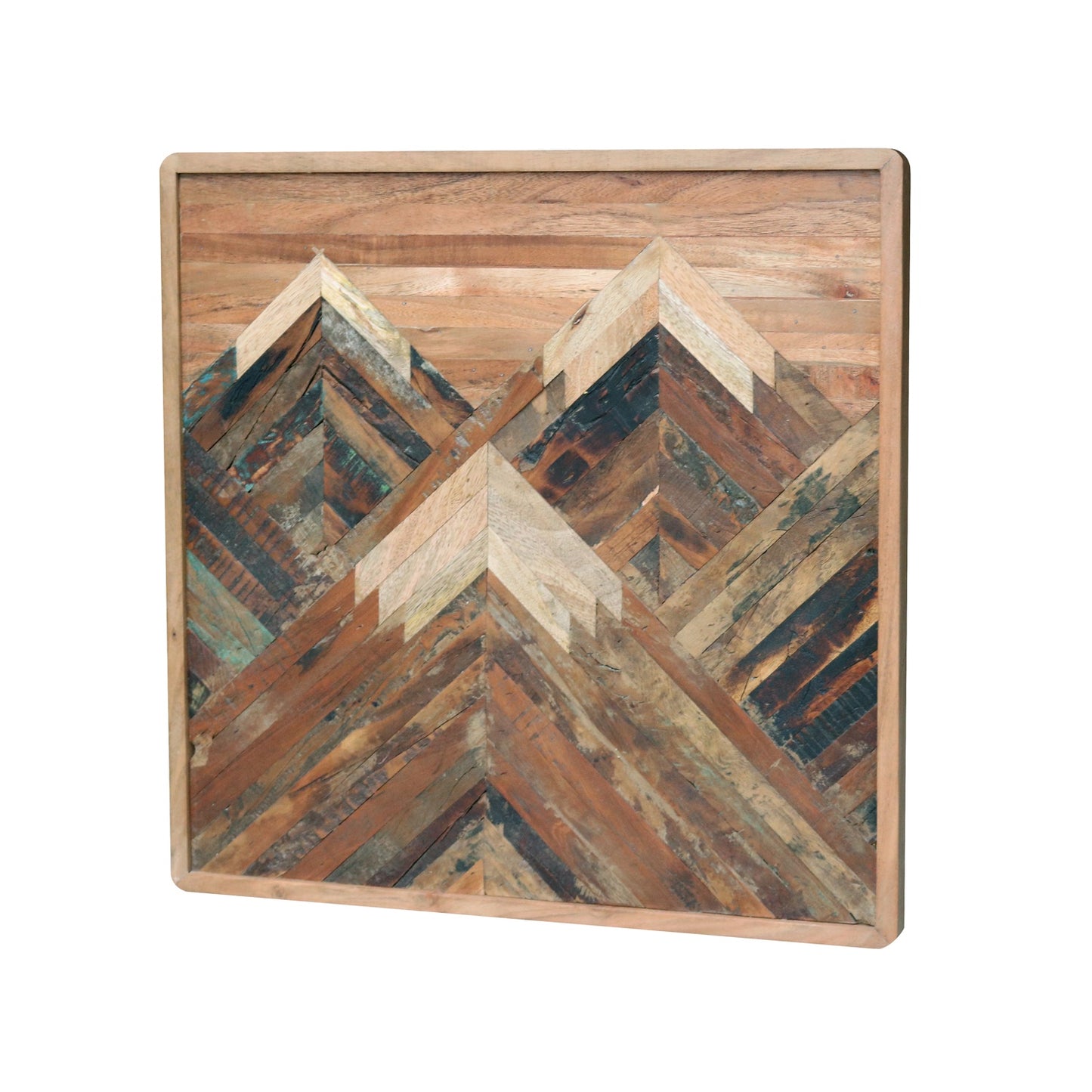 Solid Acacia Wood Wall Panel | Hand-Made Mountain Design Wooden Wall Art | Natural Finish Decorative Wall Hanging - Furniza