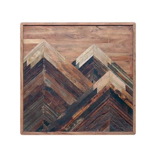 Solid Acacia Wood Wall Panel | Hand-Made Mountain Design Wooden Wall Art | Natural Finish Decorative Wall Hanging - Furniza