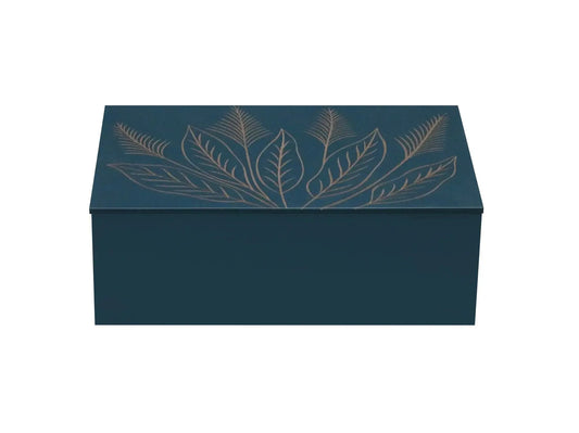 Blue Hand-Carved Wheat Leaf Design MDF Storage Box – Decorative Wooden Organizer for Jewelry, Keepsakes & Home Décor - Furniza