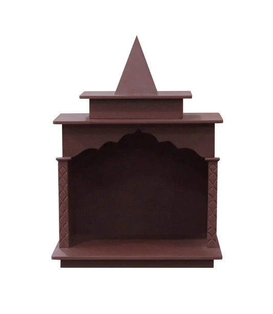 Traditional Brown MDF Wall Mount Pooja Mandir with Shikara Top & Open Arched Design – Compact & Lightweight Temple - Furniza