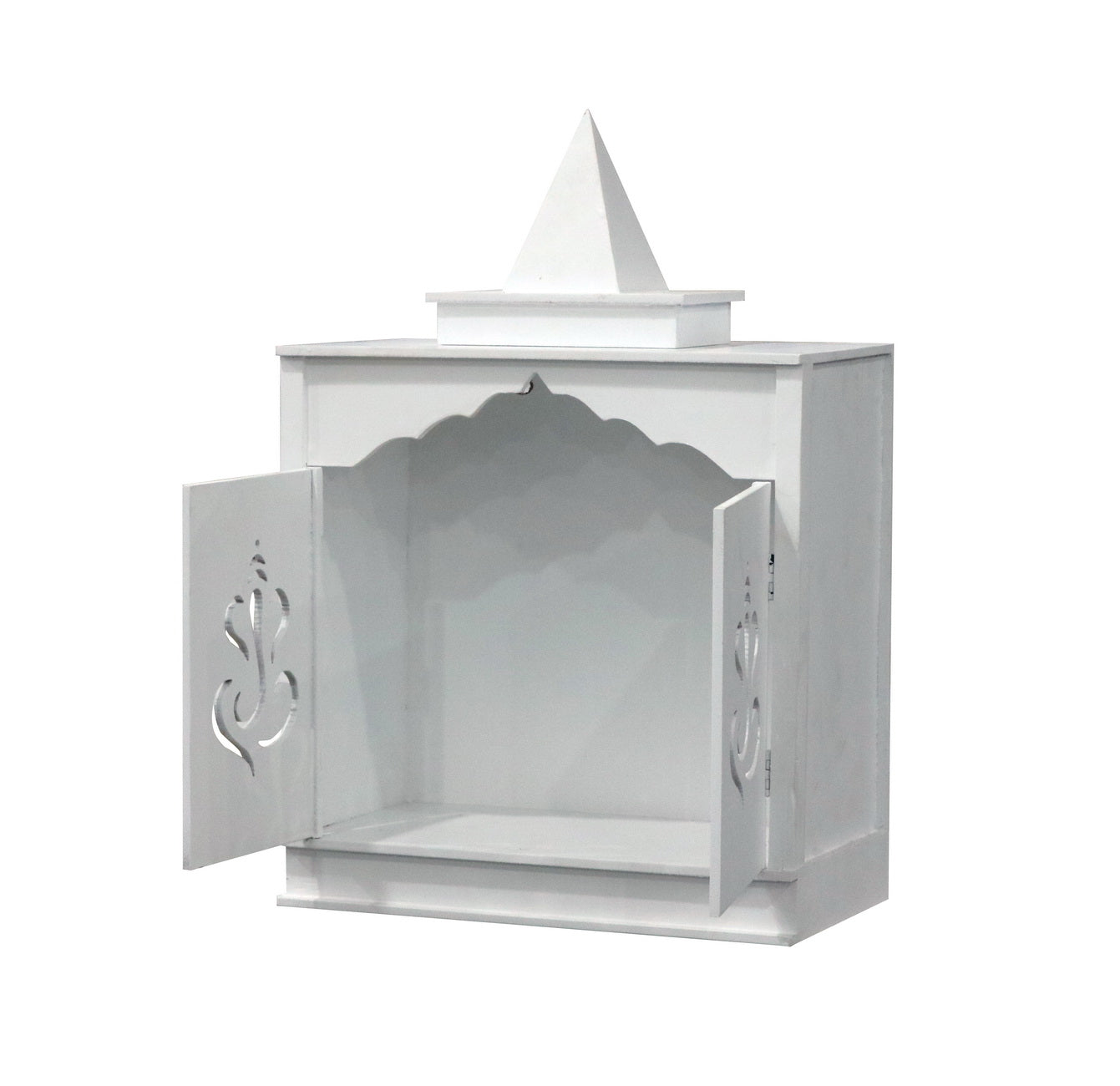 Traditional White MDF Wall Mount Pooja Mandir with Shikara Design & Ganesha Carved Doors – Compact Temple by Furniza - Furniza