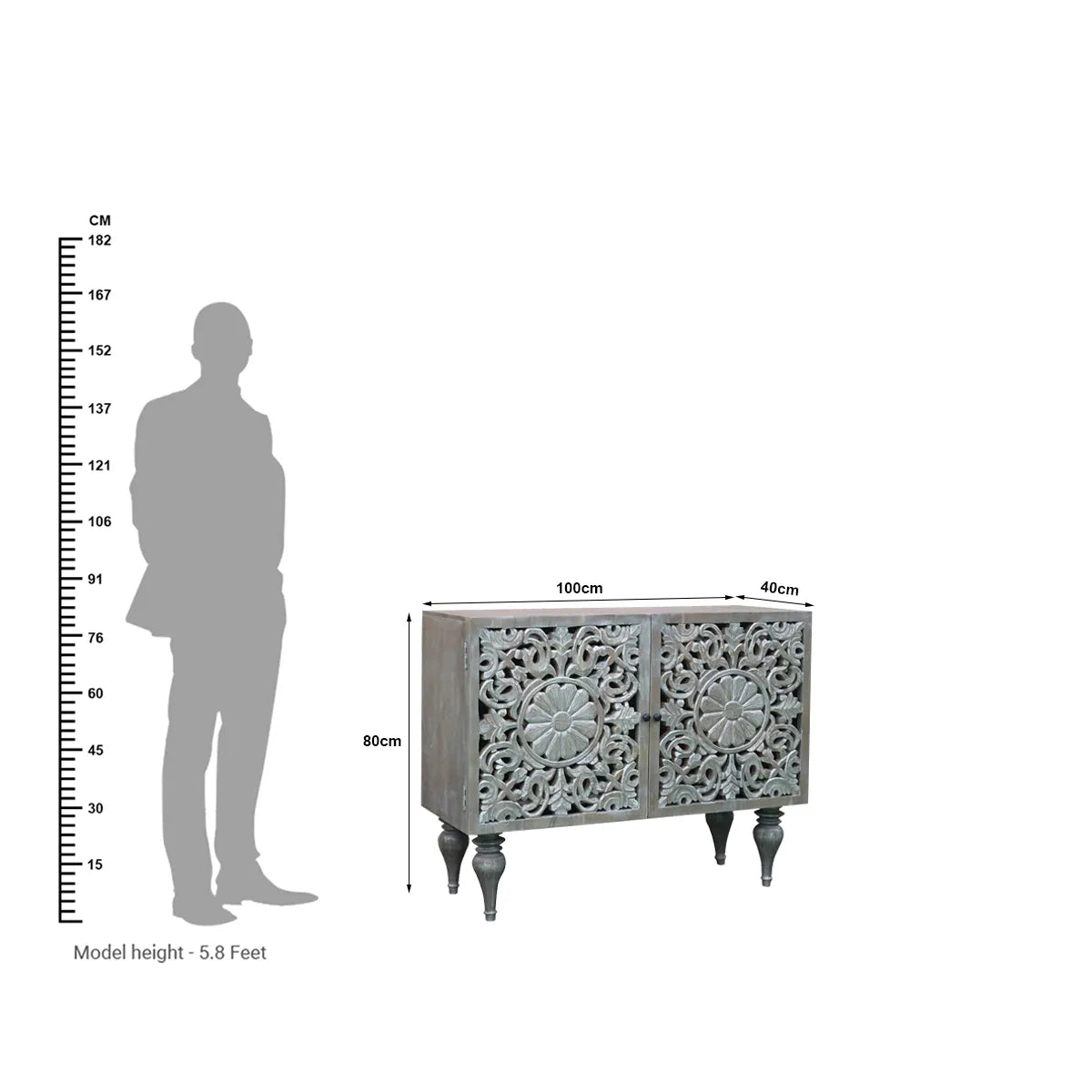 Silver Grace 2 Door Cabinet Solid Acacia with Go-Through Carving