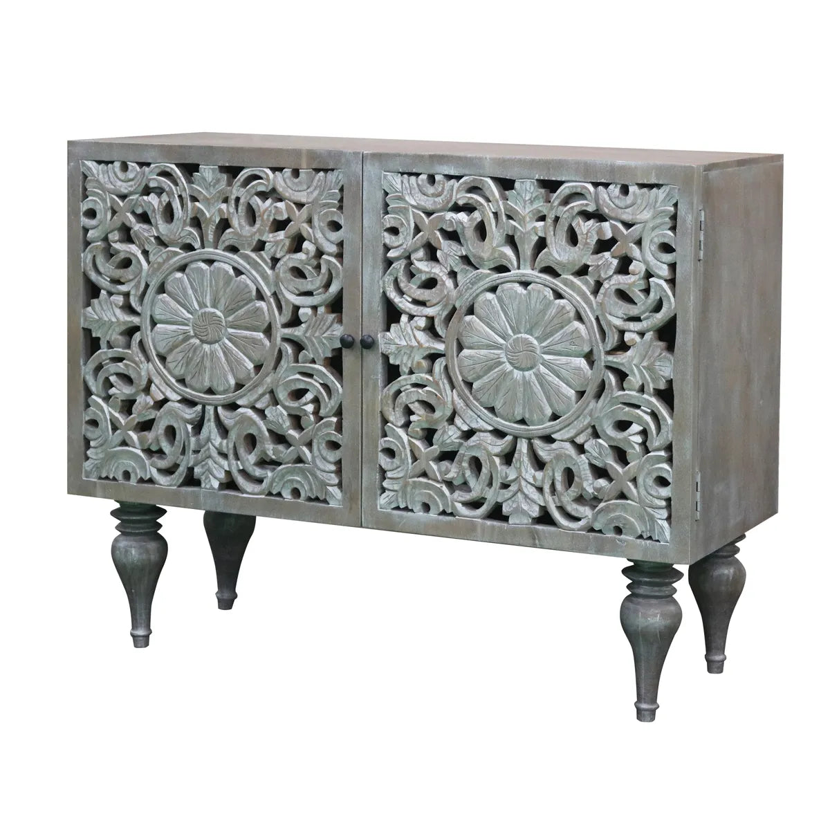 Silver Grace 2 Door Cabinet Solid Acacia with Go-Through Carving
