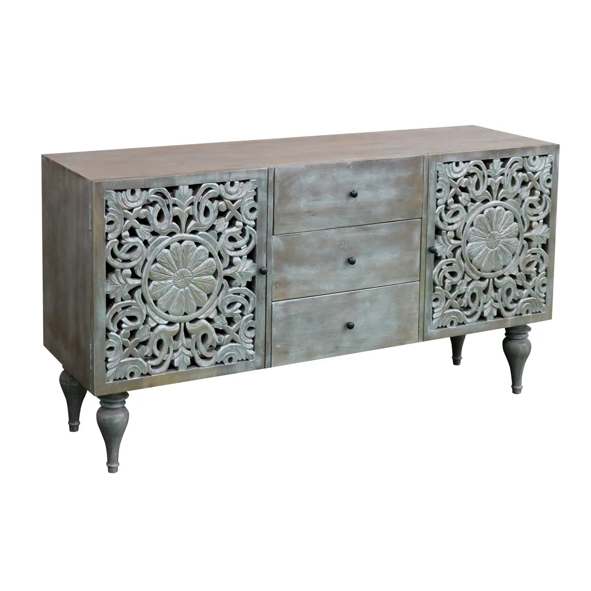 Silver Grace 2 Door 3 Drawer Sideboard Hand-Carved Solid Acacia Wood