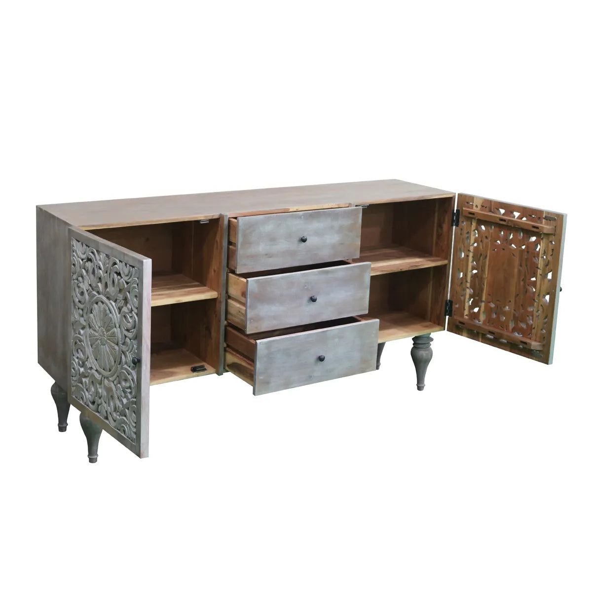 Silver Grace 2 Door 3 Drawer Sideboard Hand-Carved Solid Acacia Wood