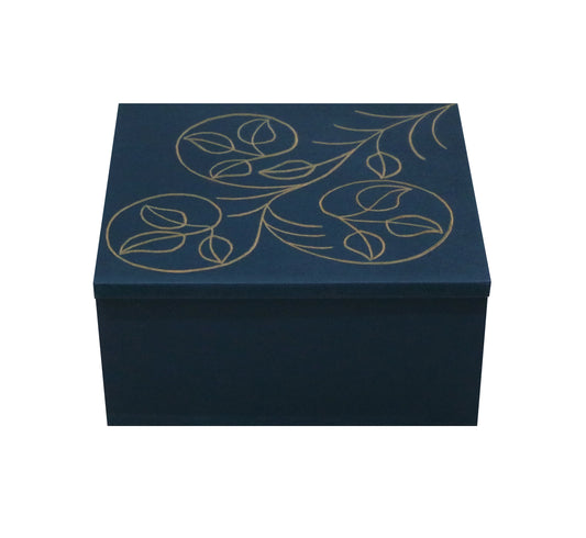 Handcrafted Teal Wooden Jewellery Box with Leaf Design & Divider