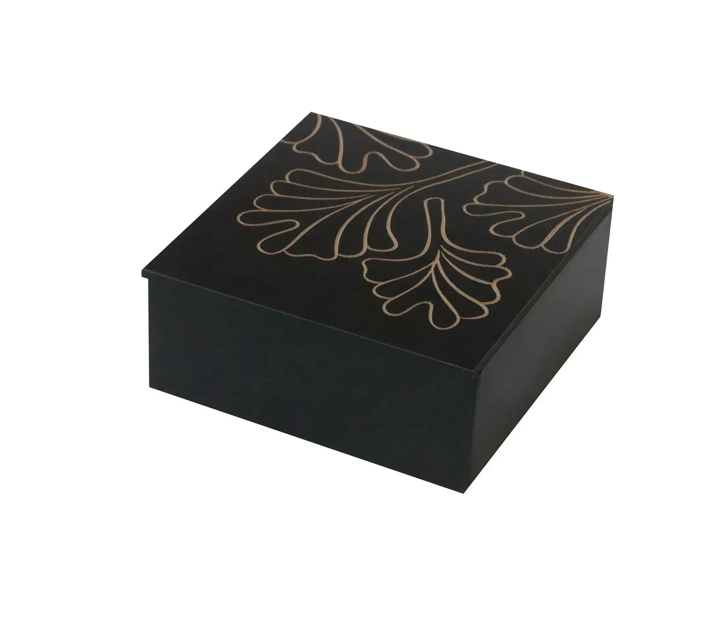 Hand Carved Decorative MDF Storage Box | Black Finish Leaf Design - Furniza
