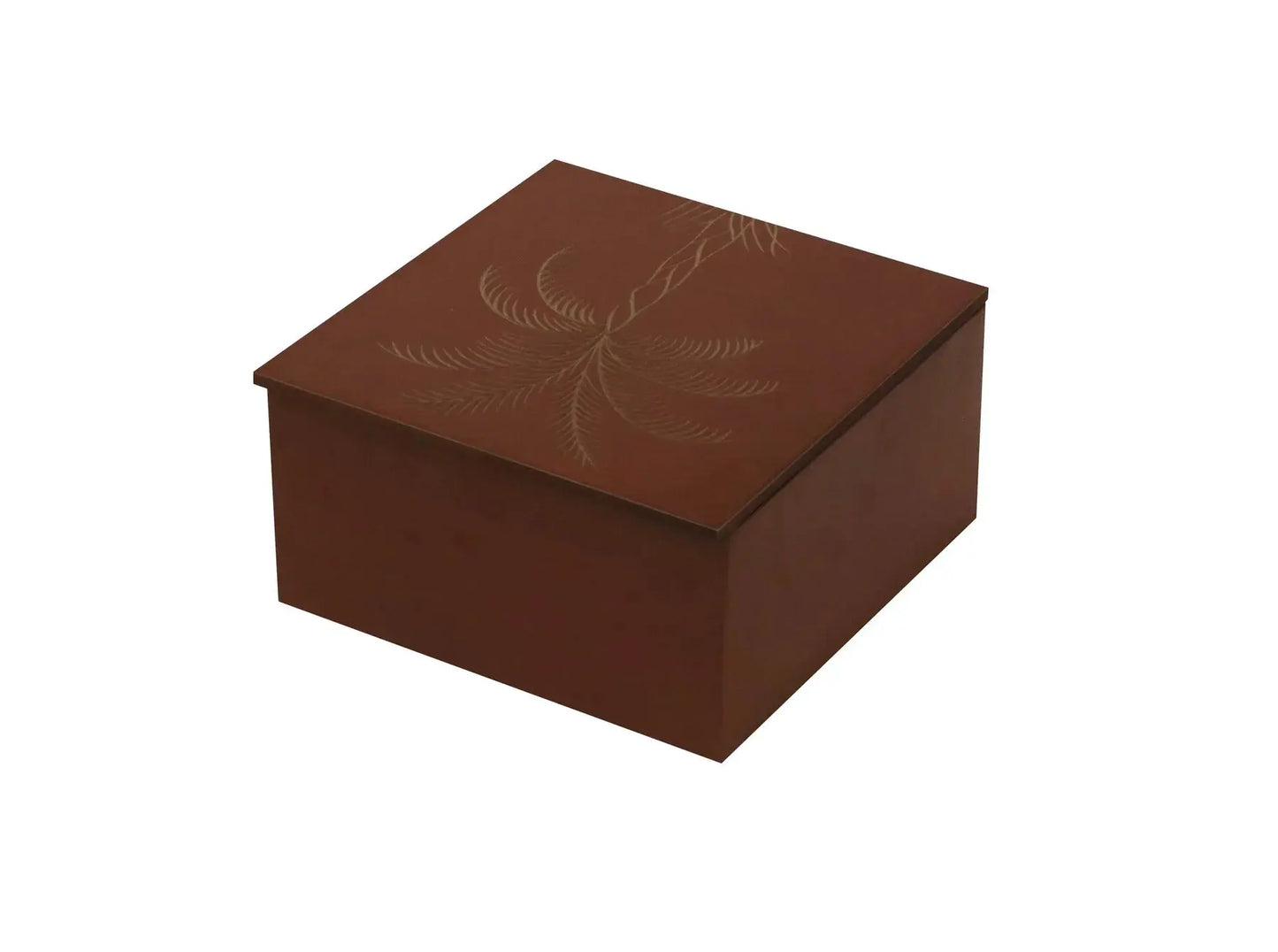 Red Finish Plam Tree Design Hand Carved Decorative MDF Storage Box - Furniza