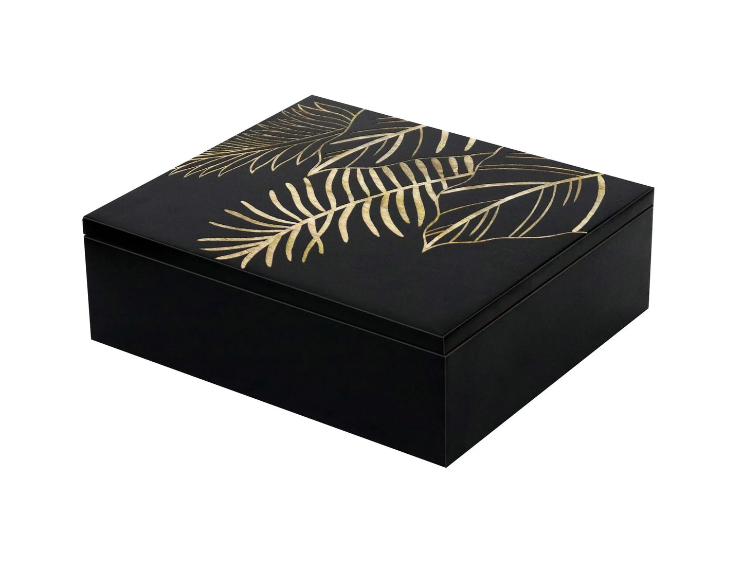 Black Hand-Carved Leaf Design MDF Storage Box – Decorative Wooden Organizer for Jewelry, Trinkets & Home Décor - Furniza