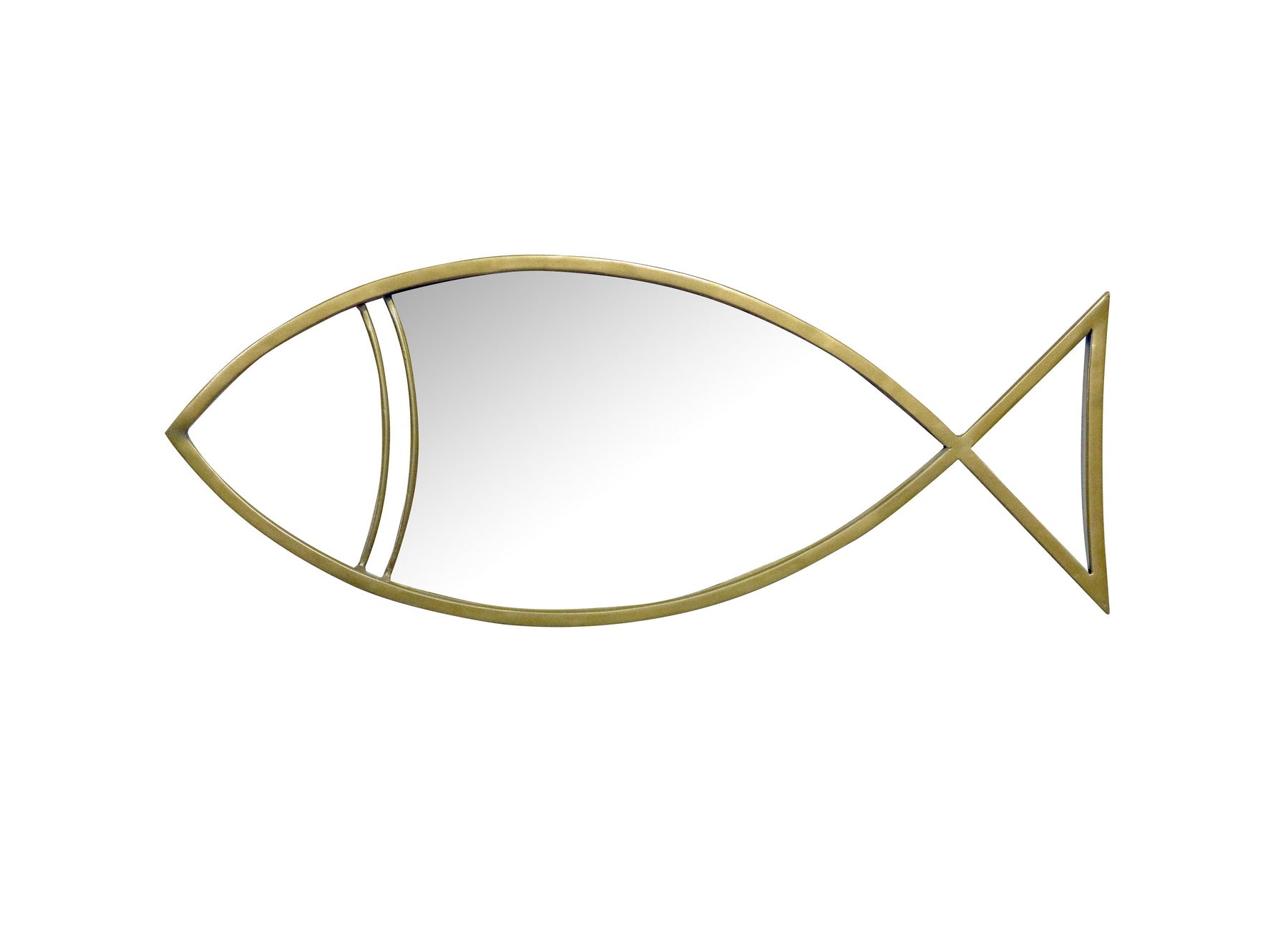 Decorative Wall Mirror with Fish Shape Big Iron Frame, Brass Finish – Nautical Coastal Style Accent Mirror for Living Room, Bedroom, Bathroom - Furniza