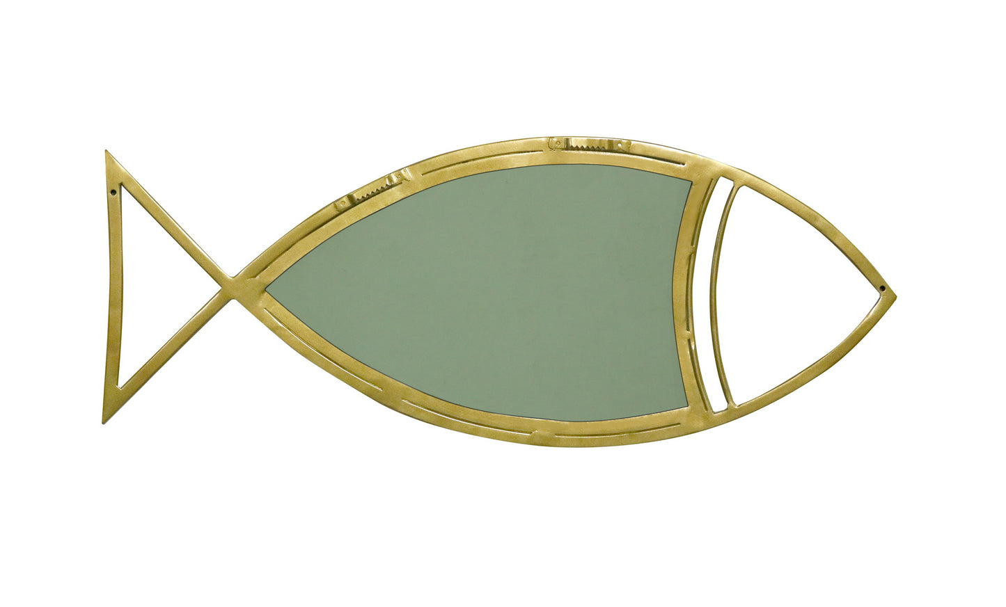 Decorative Wall Mirror with Fish Shape Big Iron Frame, Brass Finish – Nautical Coastal Style Accent Mirror for Living Room, Bedroom, Bathroom - Furniza