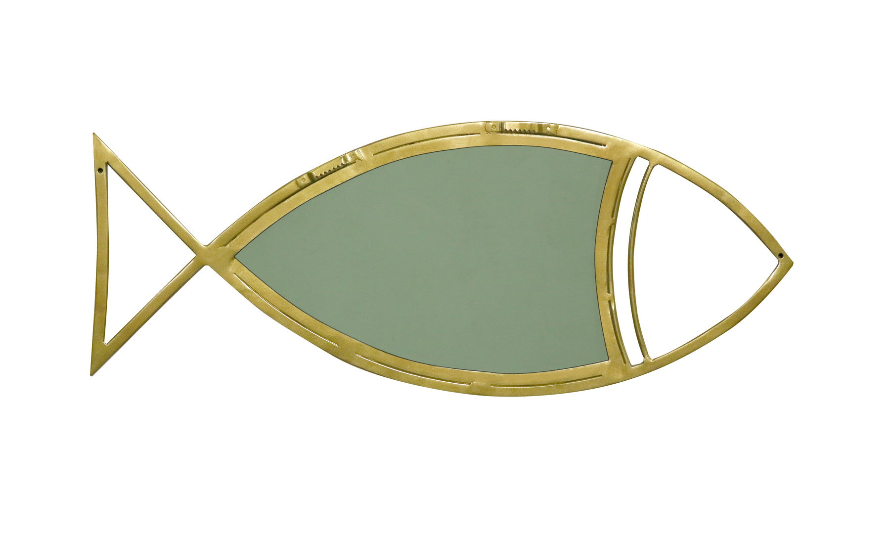 Decorative Wall Mirror with Fish Shape Big Iron Frame, Brass Finish – Nautical Coastal Style Accent Mirror for Living Room, Bedroom, Bathroom - Furniza