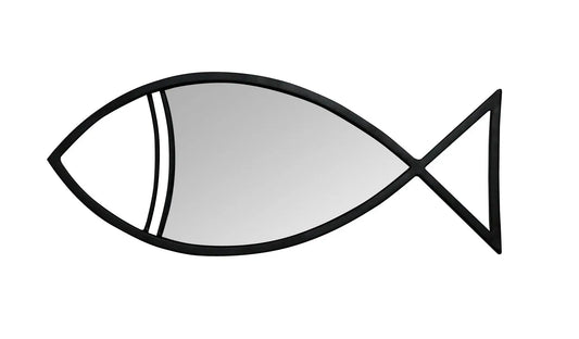 Decorative Wall Mirror with Fish Shape Big Iron Frame, Black Finish – Nautical Coastal Style Accent Mirror for Living Room, Bedroom, Bathroom - Furniza