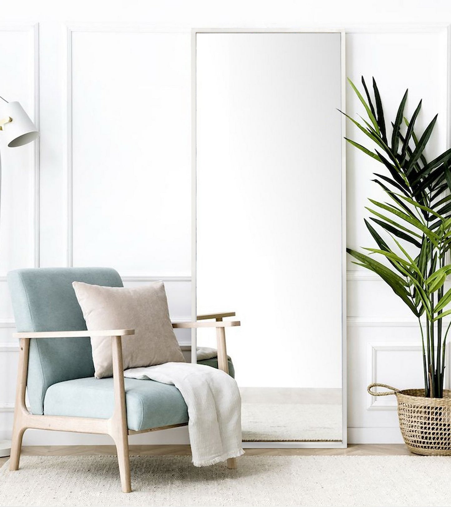 Full-Length Iron Mirror with white-finished Frame – Modern Luxury Mirror - Furniza
