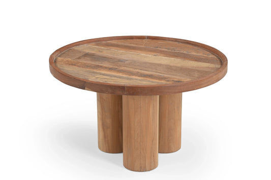 Round Recycled Wood Coffee Table with Lathe-Turned Legs – Eco-Friendly Design - Furniza