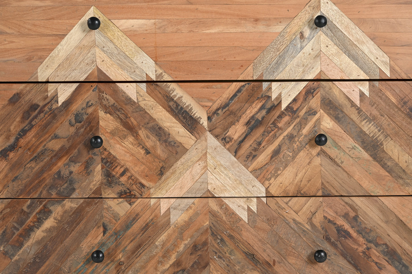 Acacia Wood Chest of Drawers with Handcrafted Mountain Pattern