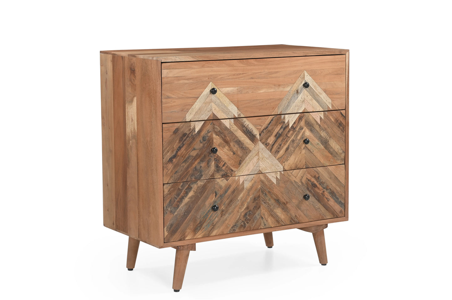 Acacia Wood Chest of Drawers with Handcrafted Mountain Pattern