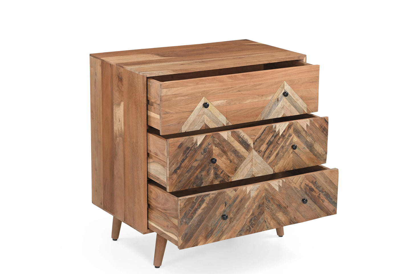 Acacia Wood Chest of Drawers with Handcrafted Mountain Pattern