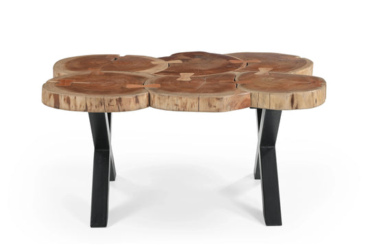 Live Edge Coffee Table with Solid Wood Top & Iron Cross Legs - Furniza