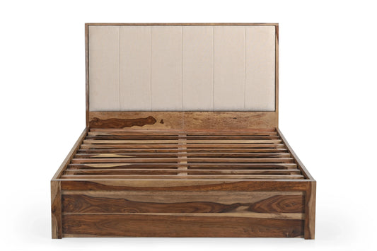 Sheesham Wood Queen Size Bed with Storage – Honey Finish - Furniza
