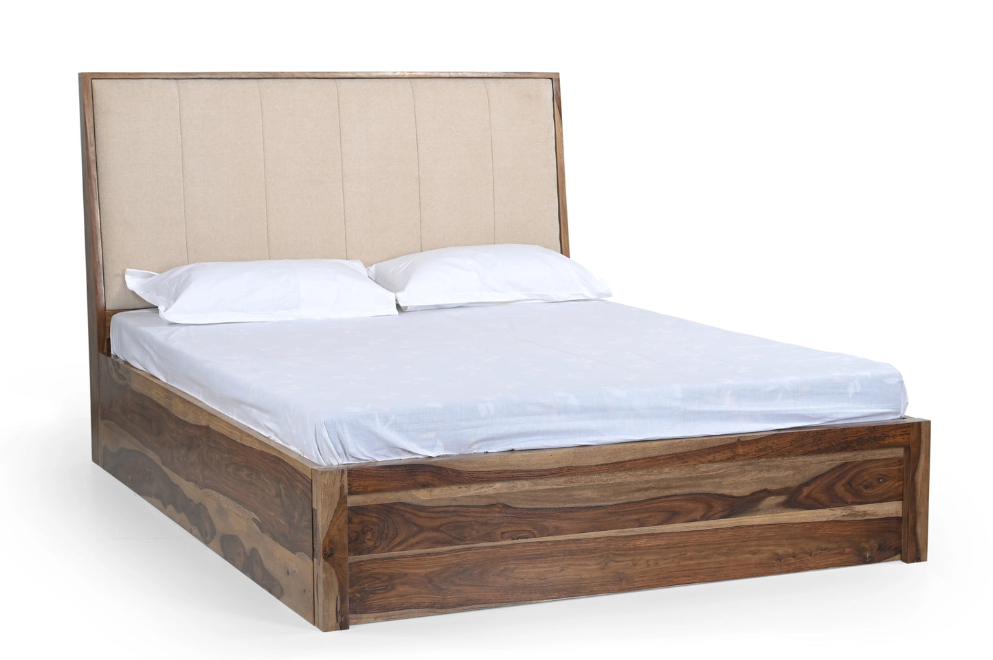 Sheesham Wood Queen Size Bed with Storage – Honey Finish