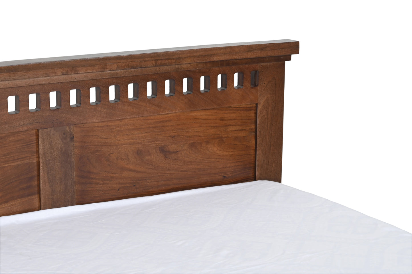 King Size Bed in Solid Sheesham Wood with Honey Finish & Cut-Out Headboard