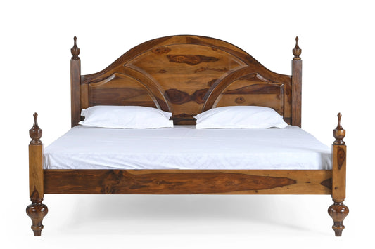 Traditional Sheesham Wood King Size Bed with Curved Headboard & Honey Finish – Heritage Style Elegance - Furniza