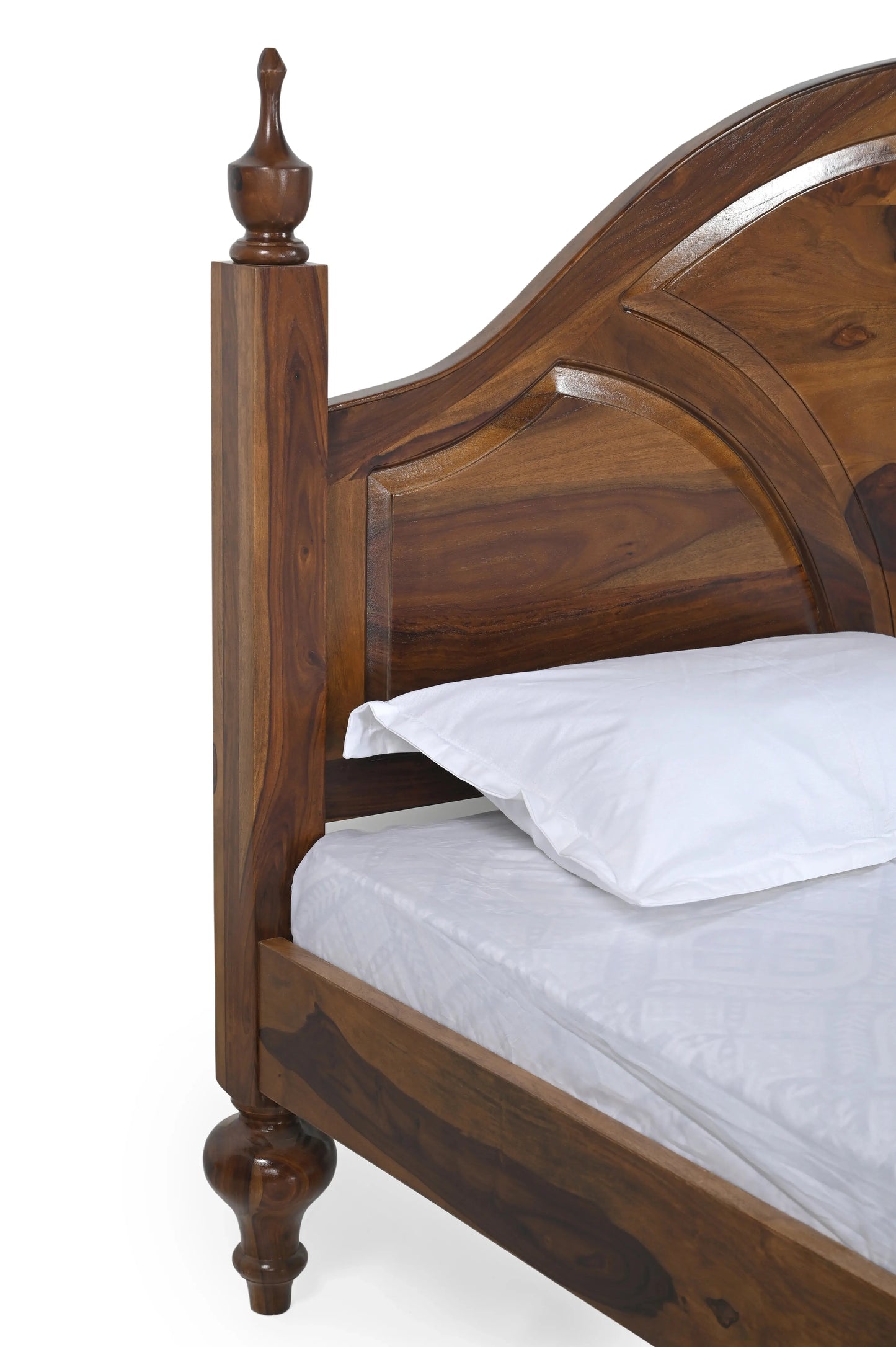 Traditional Sheesham Wood King Size Bed with Curved Headboard & Honey Finish – Heritage Style Elegance - Furniza