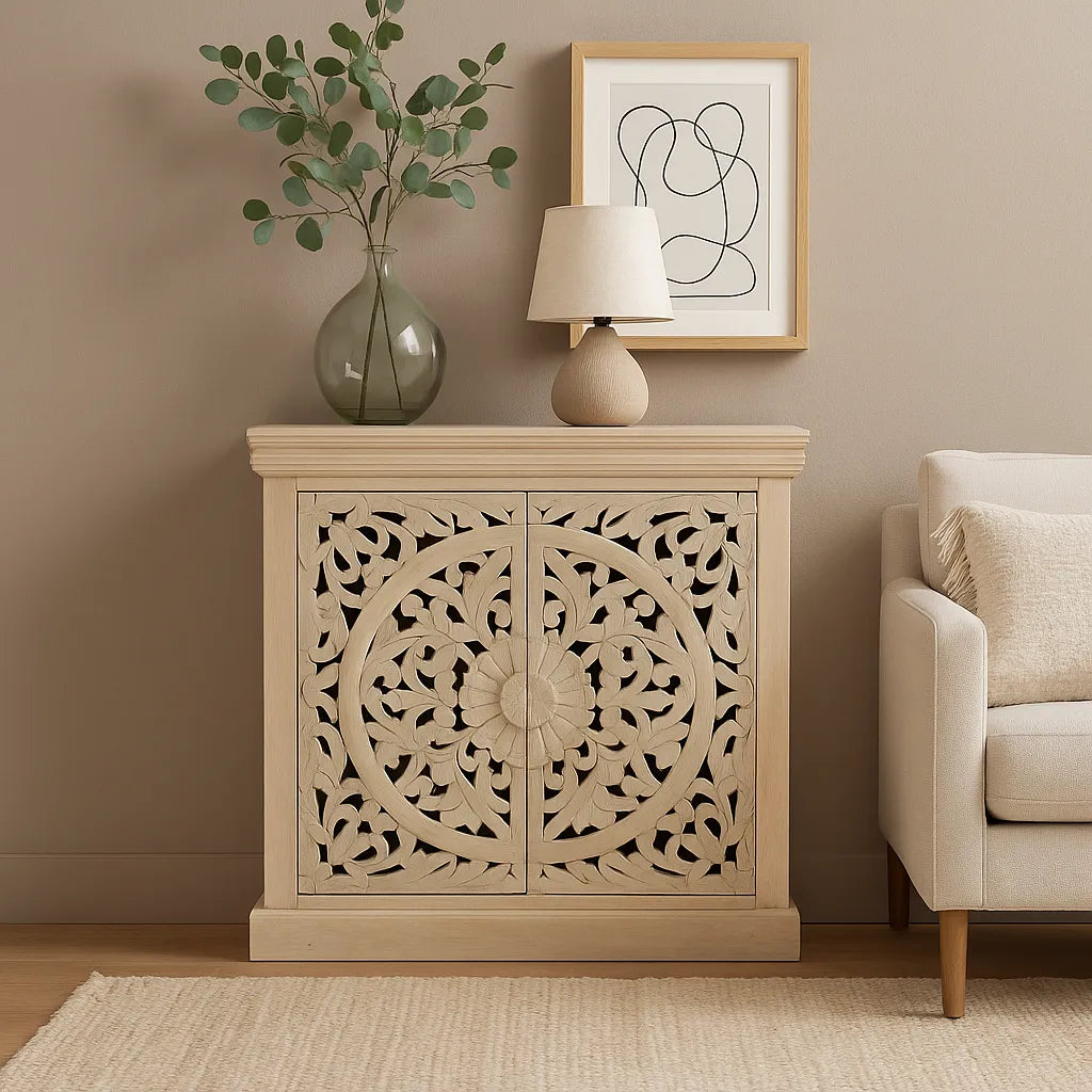 Himalaya Finish Hand-Carved 2-Door Cabinet – Artistic Storage