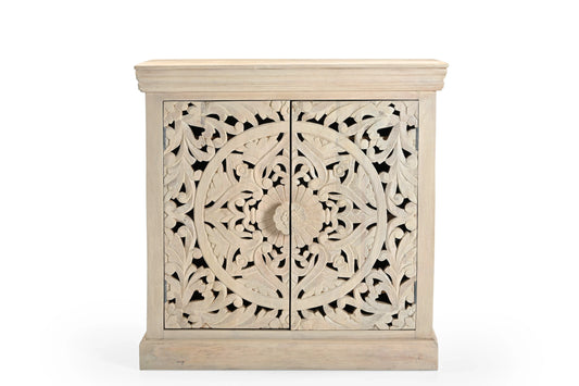 Himalaya Finish Hand-Carved 2-Door Cabinet – Artistic Storage - Furniza