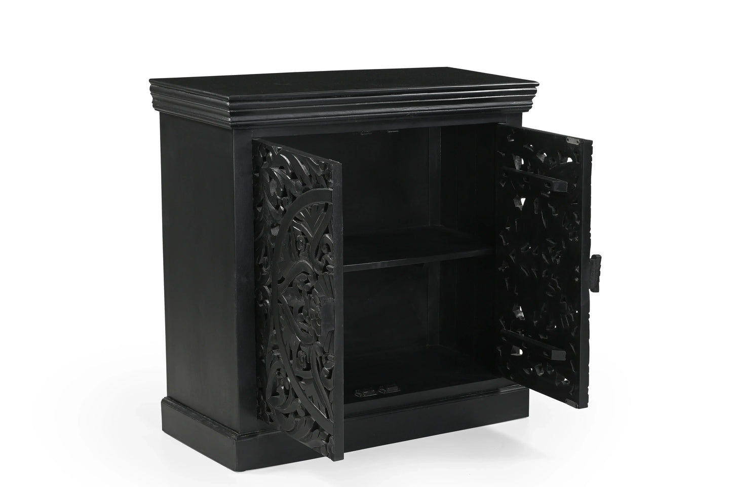 Charcoal Black Hand-Carved 2-Door Cabinet – Premium Wooden Storage - Furniza