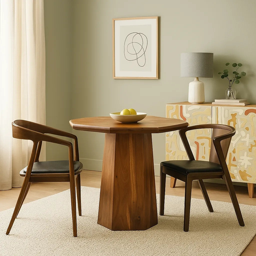 Solid Wood 4-Seater Dining Table with Octagonal Top – Natural Finish