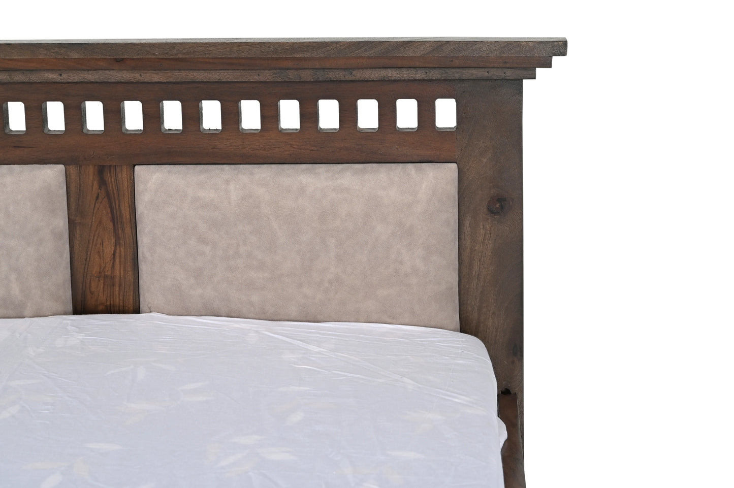 Solid Sheesham Wood King Size Bed with Honey Finish & Upholstered Headboard – Contemporary Classic Design