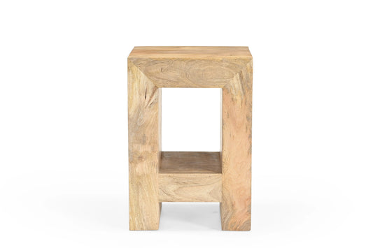 Solid Wood End Table in Natural Finish – Minimalist Side Table - Furniza