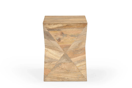 Geometric Natural Finish Solid Wood Side Table – Accent Table - Furniza