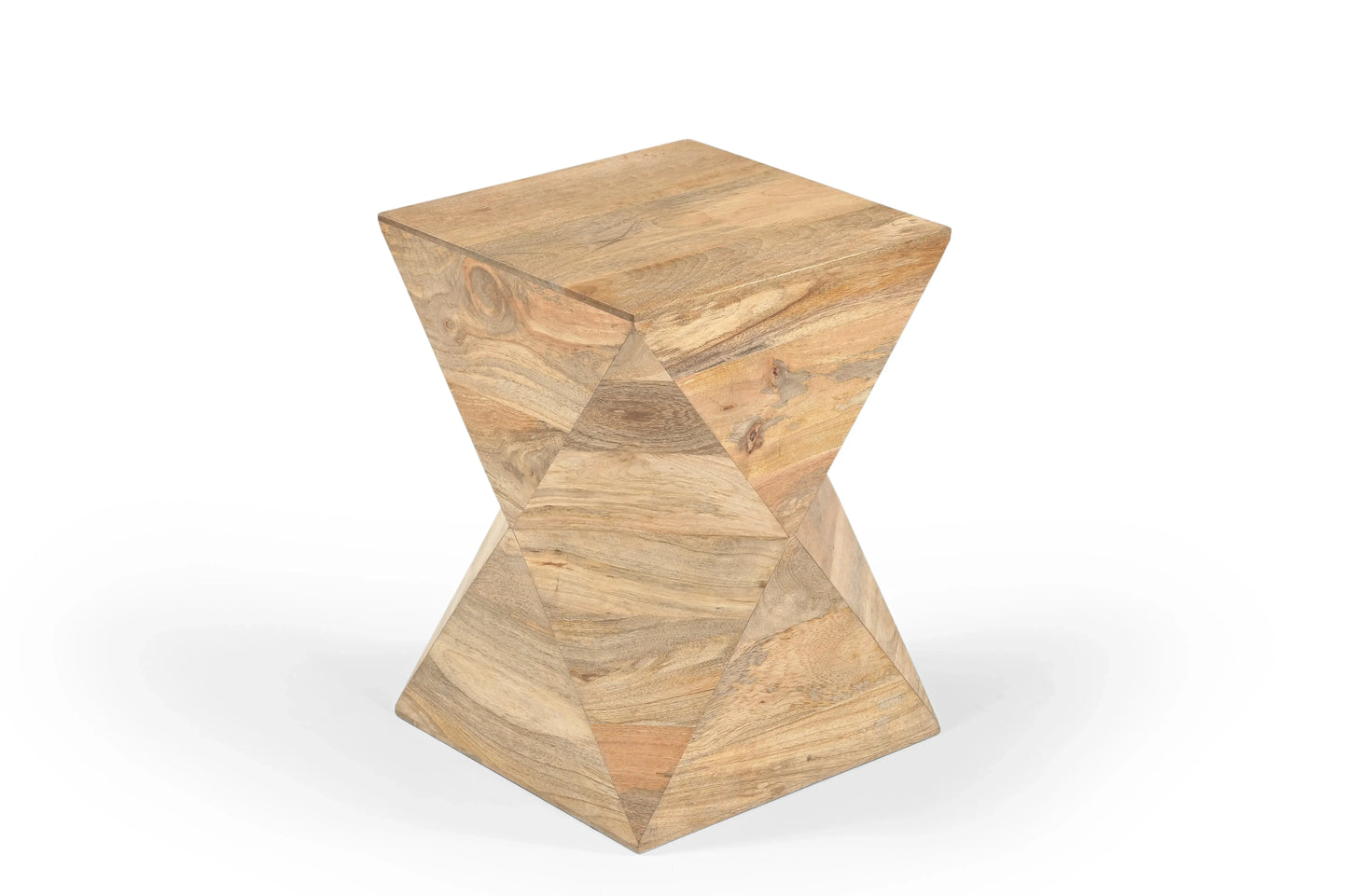 Geometric Natural Finish Solid Wood Side Table – Accent Table - Furniza