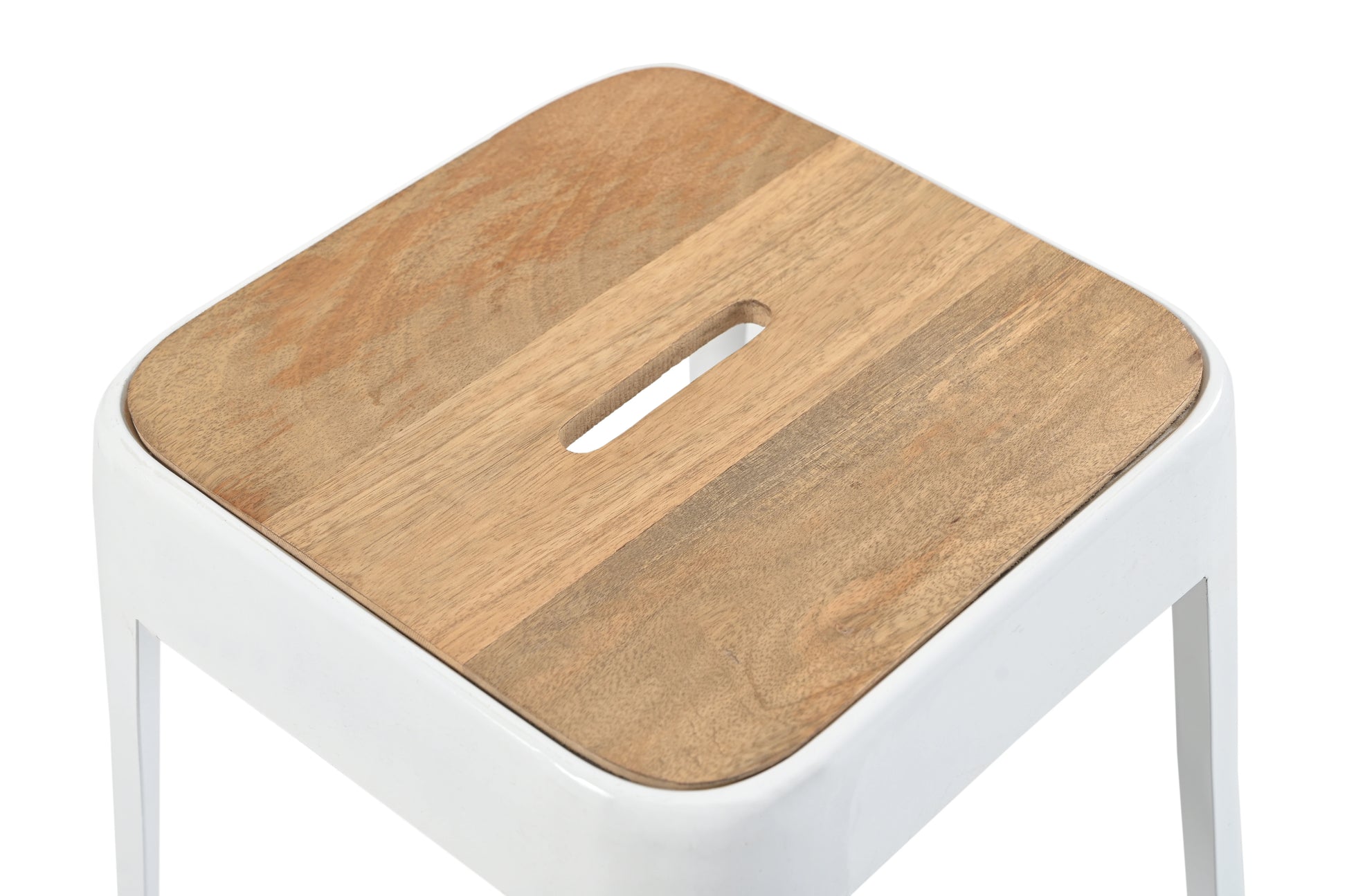 Industrial White Metal Bar Stool with Natural Wood Seat – Furniza Kitchen Counter Stool - Furniza