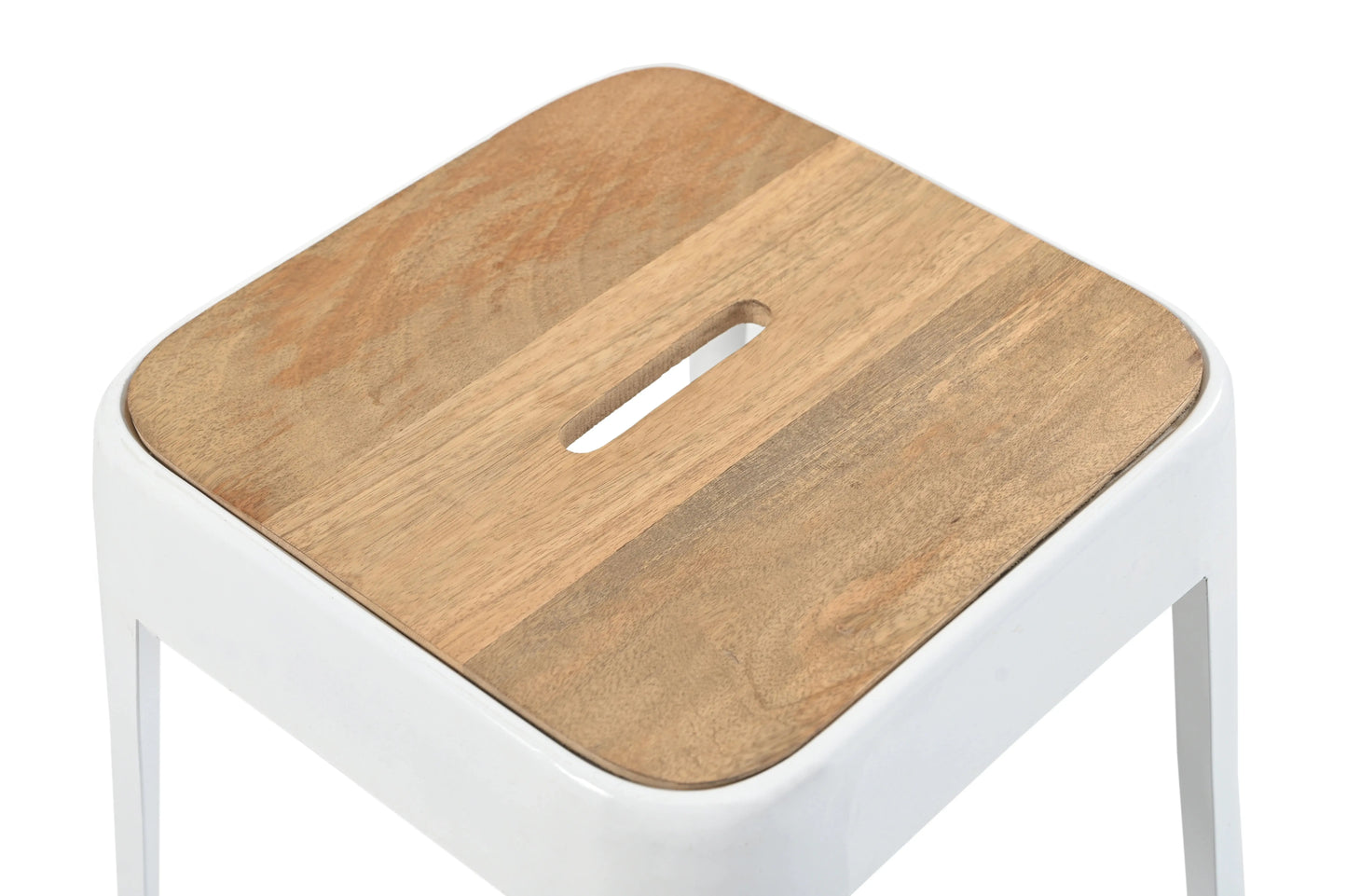 Industrial White Metal Bar Stool with Natural Wood Seat – Furniza Kitchen Counter Stool - Furniza