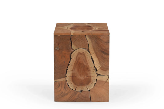 Live Edge Solid Wood Cube Side Table – Natural Finish Accent - Furniza