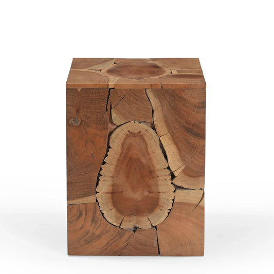 Live Edge Solid Wood Cube Side Table – Natural Finish Accent - Furniza
