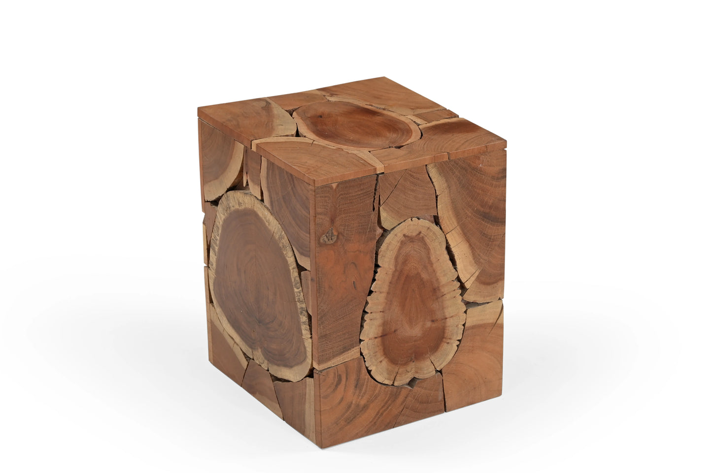 Live Edge Solid Wood Cube Side Table – Natural Finish Accent