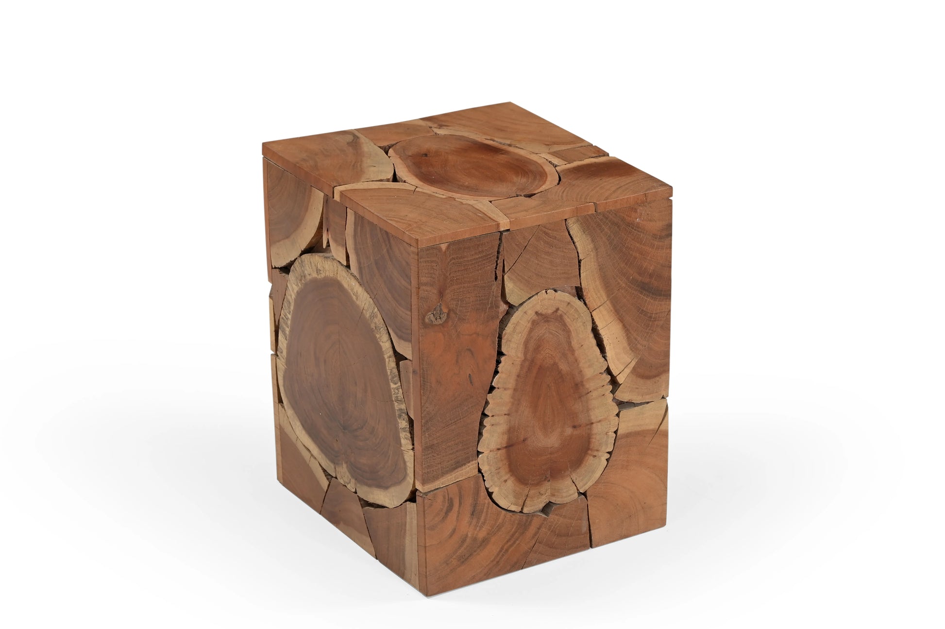 Live Edge Solid Wood Cube Side Table – Natural Finish Accent - Furniza
